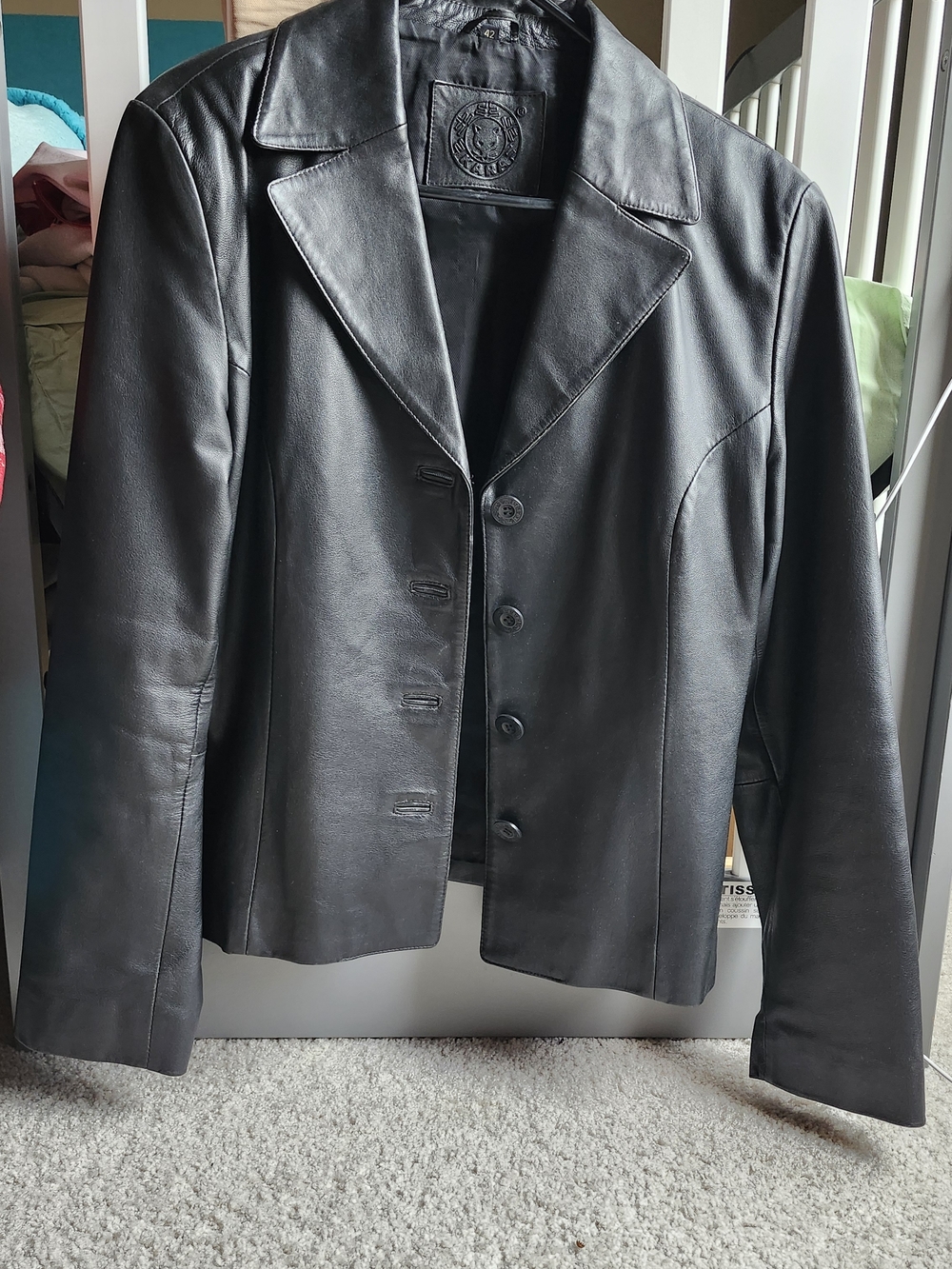 Women's Black Leather Button-Front Jacket